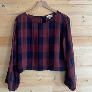 Cloth & Stone Buffalo plaid cropped blouse xsmall red/blue